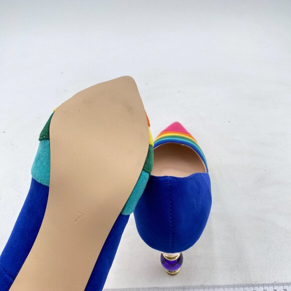 FOWT Navy Rainbow Wave Pattern Pointed Toe Jewelry High Heel Slip On Party Pumps - Picture 5 of 7